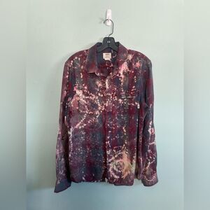 Handmade Bleached Dyed Unisex Vans Maroon Grey Plaid Flannel Shirt - SZ Mens M